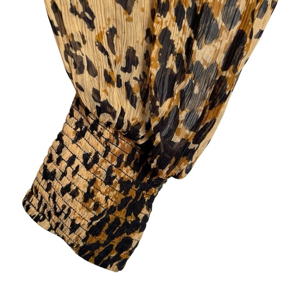 Free People Leo combo leopard print long sleeve sheer blouse size M NWOT - Picture 8 of 15